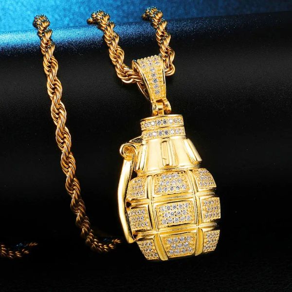 Collane Gioielli di moda per uomo Fascino Hip Hop Ghiacciato Bling Forma di granata Collane con pendente AAA Zircone Collana hip hop di alta qualità