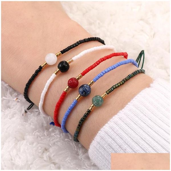 Corrente moda artesanal tecido corda corrente fina semente grânulos pulseira boho pedra natural frisado pulseiras para mulheres jóias gota dhgarden dhmin