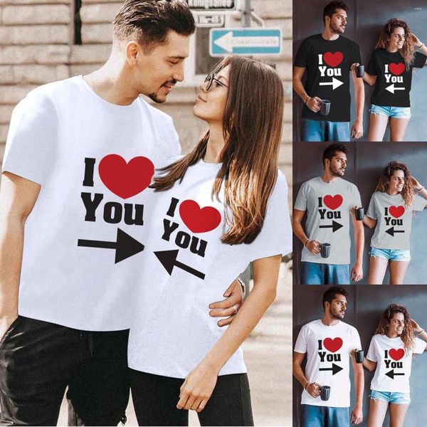 Homens camisetas Dia dos Namorados Homens Valentine Soft Top Camisa Carta Amor Impresso O Pescoço Manga Curta Tops Presente para Amantes Roupas de Casal