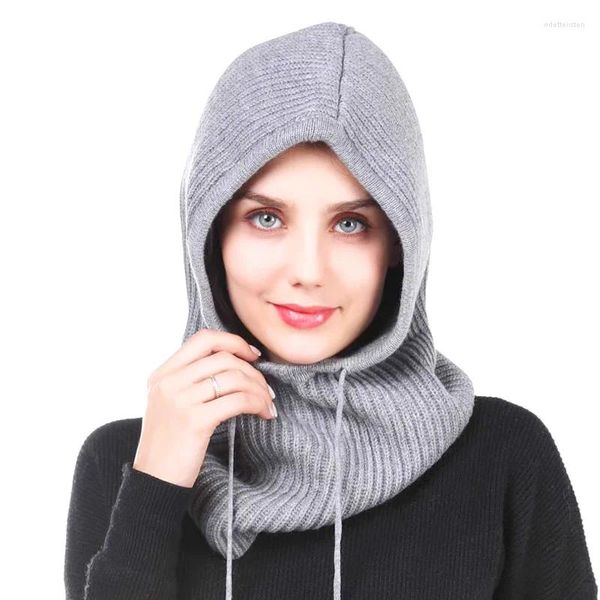 Berets unissex inverno balaclava chapéus moda malha com capuz pescoço colarinho boné masculino feminino cordão acessórios de vestuário de uma peça