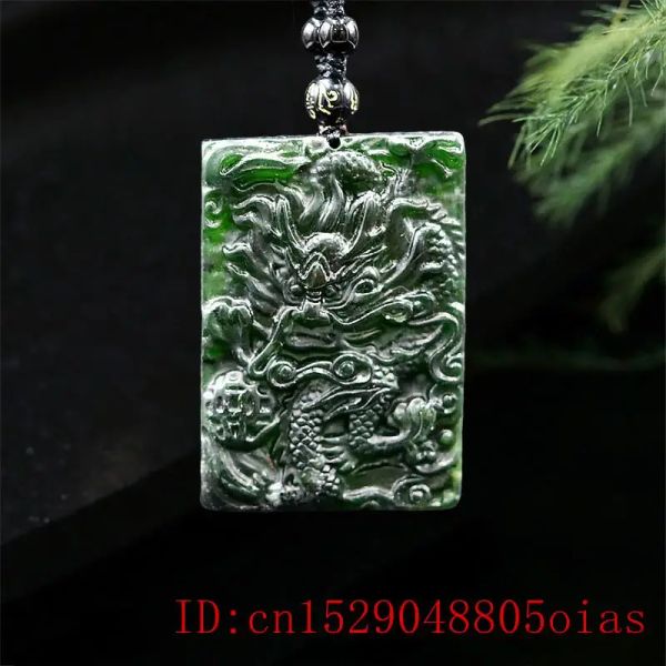 Ciondoli Collana con ciondolo drago fenice in giada Gioielli con ciondoli Moda Regali naturali Amuleto verde nero cinese intagliato