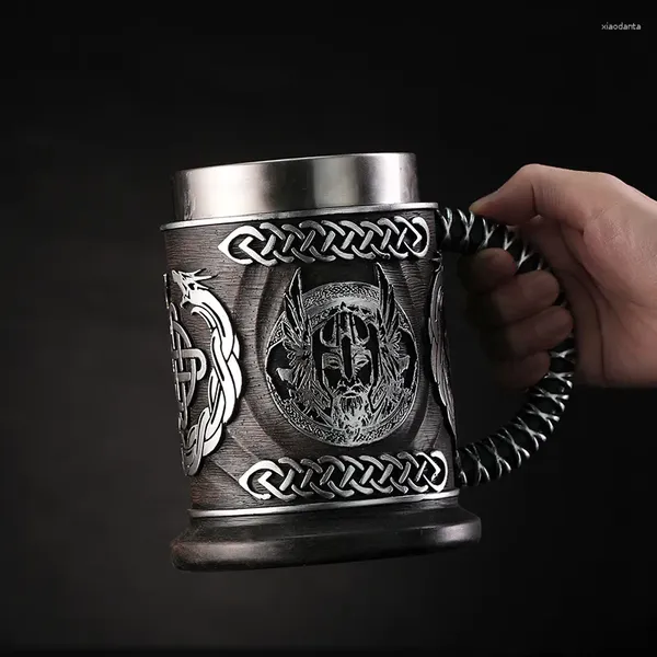 Canecas Mitologia Nórdica Deus da Guerra Odin Caneca de Cerveja Forro de Aço Inoxidável Xícara de Café Chá Grande Capacidade Pub Bar Party Presente