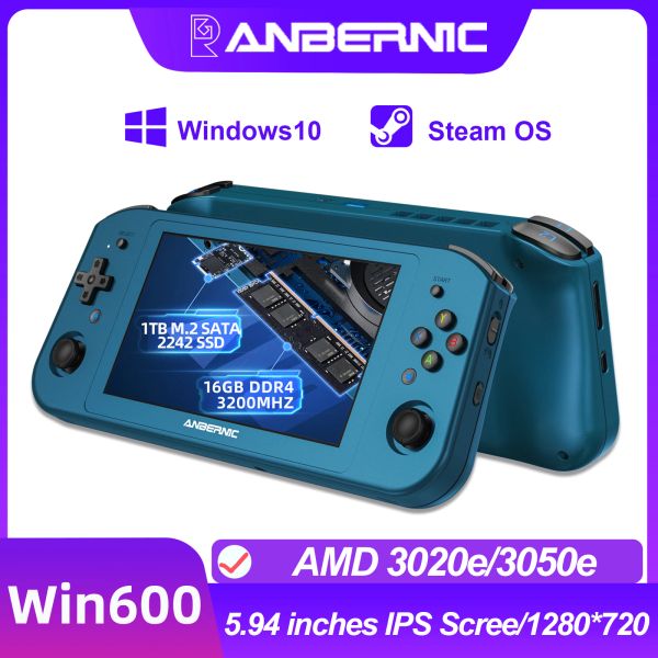 Giocatori ANBERNIC Win600 Giochi per PC Palmari AMD 3020e/3050e Schermo IPS da 5,94 pollici Console per videogiochi da ufficio Windows 10 WiFi5 Pocket Laptop