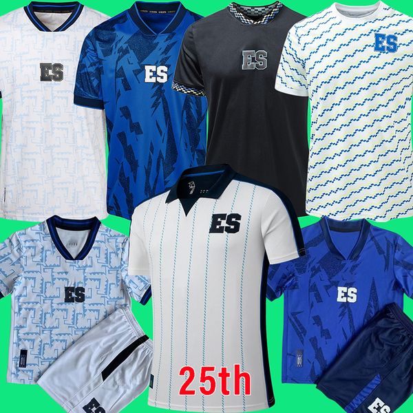 2024 El Salvador Gold Cup Soccer Jerseys 25 anos Home Azul Away Branco Camisa de Futebol da Seleção Nacional de Manga Curta Uniforme de Futebol Personalizado Kit Infantil 25º Aniversário