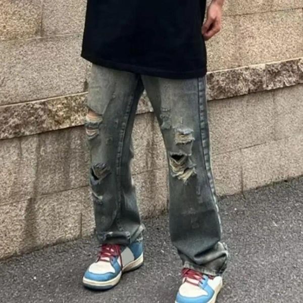 Herren-Jeans, Urban Streetwear, Denim-Hose, Hip-Hop-Stil, zerrissenes Loch, weites Bein mit mehreren Taschen für Freizeit