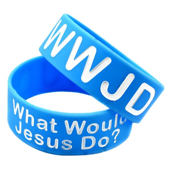 Armbänder, 25 Stück, „Was würde Jesus tun“, Silikonkautschuk-Armband, 2,5 cm breit, blau