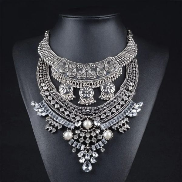 Kolyeler Hint Vintage Gümüş Kaplama Bildirimi Suçlu Kolye Kadın Mücevher Maksi Büyük Yaka Büyük Bib Ağır Tıknaz Kolye 2023 YENİ ZA