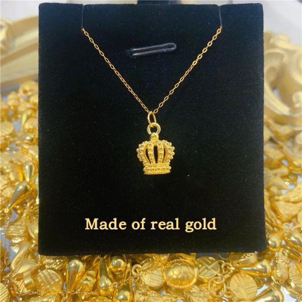 Pingentes viticen nova chegada real 24k ouro 999 princesa coroa pingentes para mulheres presente sincero colar fino jóias de luxo presente