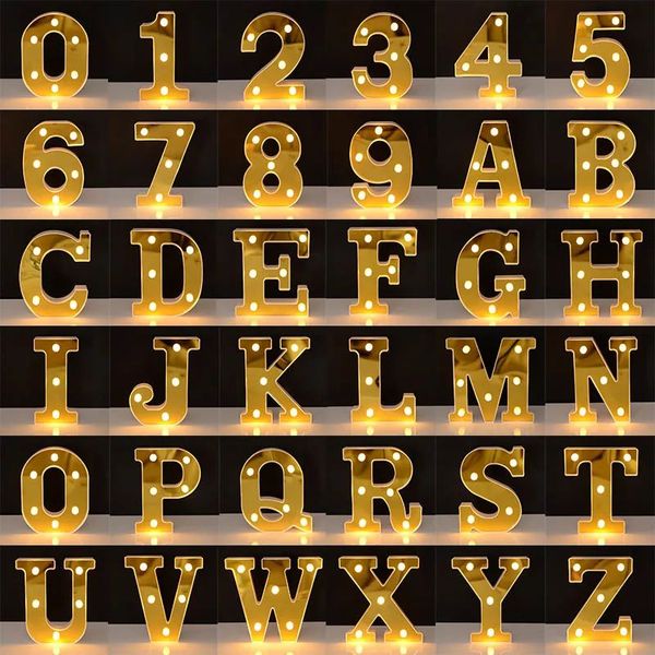 16 cm leuchtende goldene LED-Buchstaben- und Zahlenlampe, 26 englische Alphabet-Batterielicht für romantische Hochzeit, Kindergeburtstag, Partydekorationen YFA1917