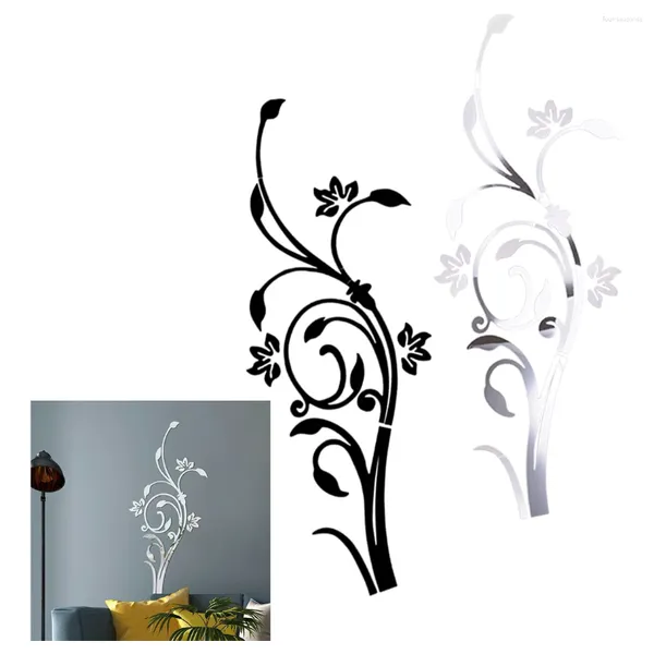 Adesivi murali Argento/Nero 1 Set Adesivo per decalcomania a specchio murale con fiore rimovibile in acrilico 3D per la decorazione della stanza di casa