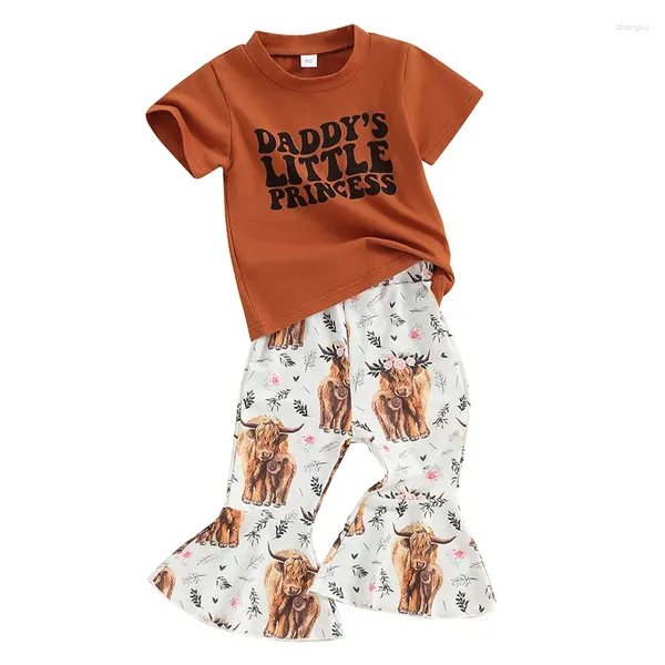 Комплекты одежды Baby Girl 2pcs Spring Satfits Футболка с коротким рукавом коров