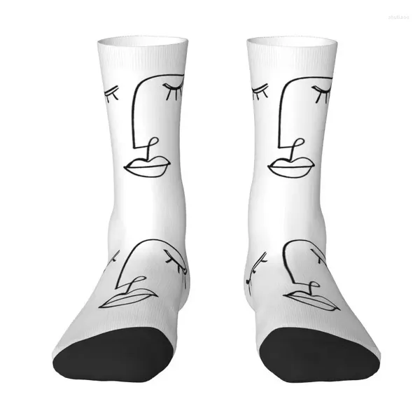 Herrensocken Neuheit Print One Line Face Art für Damen Herren Stretch Sommer Herbst Winter Pablo Picasso Crew