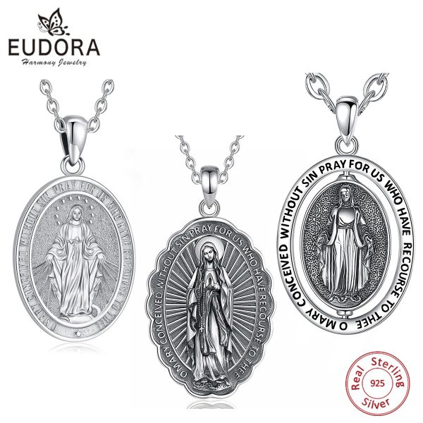 Ciondoli Eudora Argento sterling 925 Cattolicesimo Collana Vergine Maria per donna Uomo Fine Mary Croce Amuleto Ciondolo Gioielli religiosi Regalo