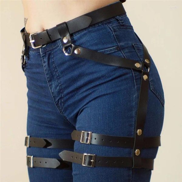 Cinture da donna in pelle PU Cintura con spada Giarrettiera in vita Bondage per il corpo fatto a mano Bretelle per gambe sexy Restrizioni Imbracatura regolabile