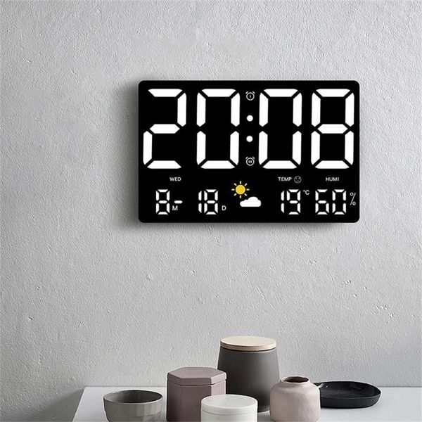 Relógios de parede Relógio Digital LED Tela Grande Eletrônico Multifuncional Temperatura de Cor Umidade Tempo Decoração de Casa