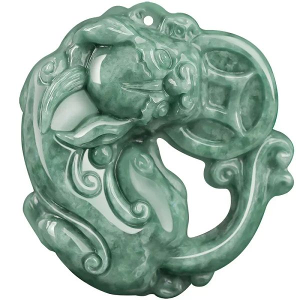 Ciondoli Giada birmana Pixiu Accessori pendenti Collana Gioielli Amuleto intagliato Pietra preziosa Moda naturale Uomo Giadeite Verde