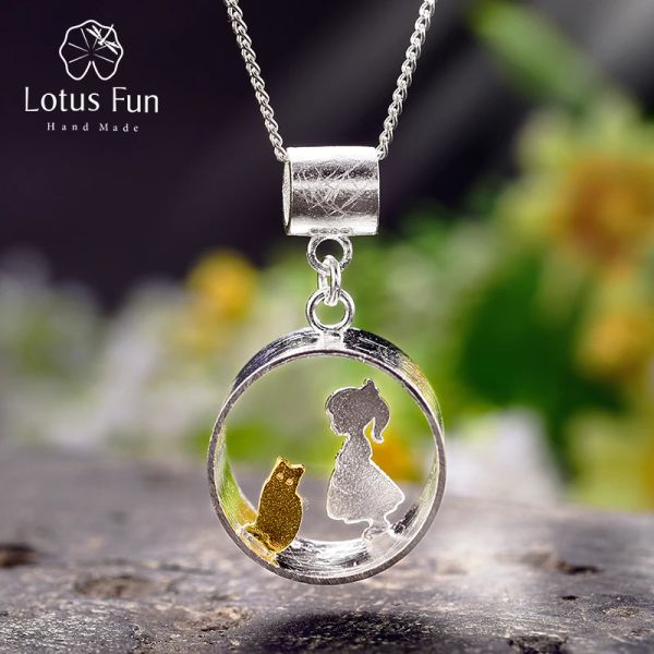 Ciondoli Lotus Fun Vero argento sterling 925 Gioielleria raffinata fatta a mano creativa Incontro con amore con ciondolo gatto senza collana per regalo da donna