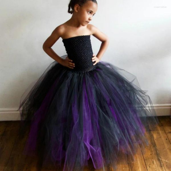 Kız Elbiseler Kızlar Siyah Purple Tutu Elbise Çocuklar Tığ korse Tül Uzun Balo Elbise Çocuklar Cadılar Bayramı Doğum Günü Partisi Kostüm Drees