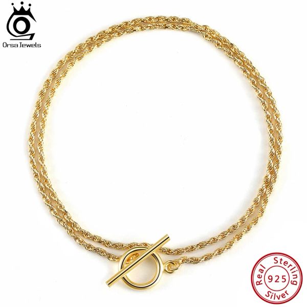 Bangles ORSA JEWELS Italian Handmade OT Toggle Clasp Pulseira 1.5mm DiamondCut Trançado Corrente 14K Banhado A Ouro 925 Prata Esterlina SB121