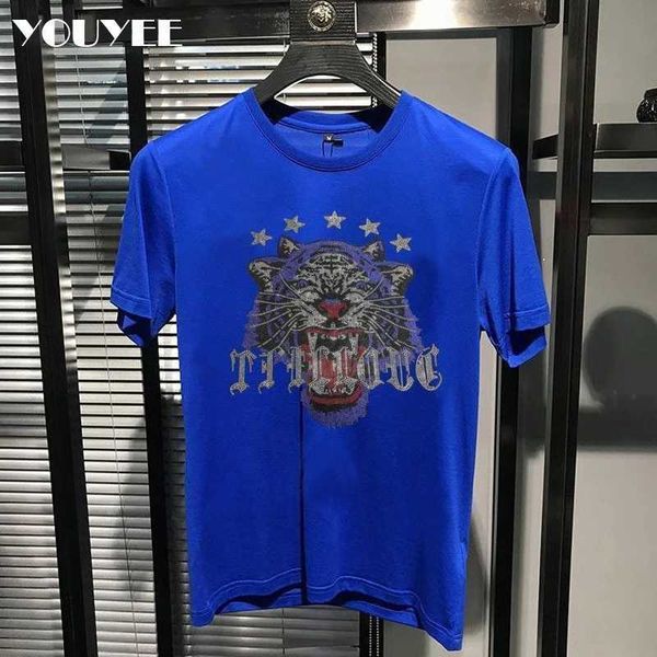 T-shirt da uomo T-shirt estiva da uomo Tiger Design Hot Diamond Manica corta Marchio di moda Gioventù Maschile T-shirt da uomo di grandi dimensioni Abbigliamento Underlay J240221