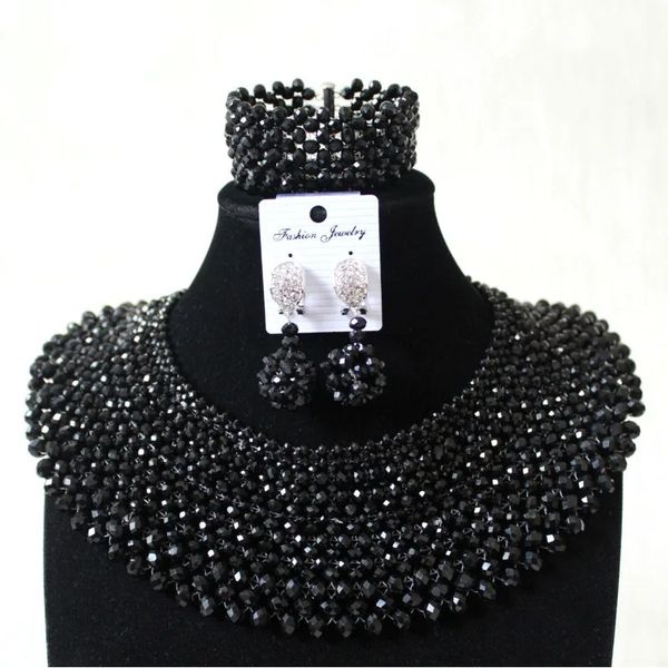 Черный комплект африканских украшений Dudo, индийский комплект украшений с кристаллами и воротником-колье, комплект ожерелья