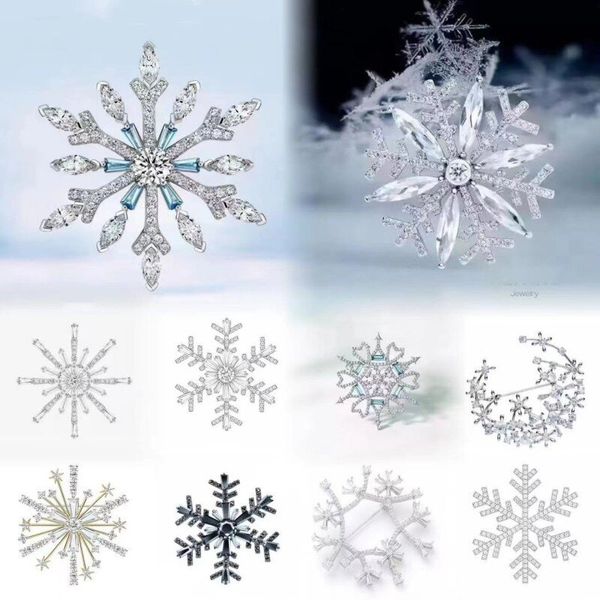 Clássico série floco de neve broche designer prateado cor ouro pinos moda feminina broches grande cristal roupas femininas terno broche para chapéus presente jóias presente