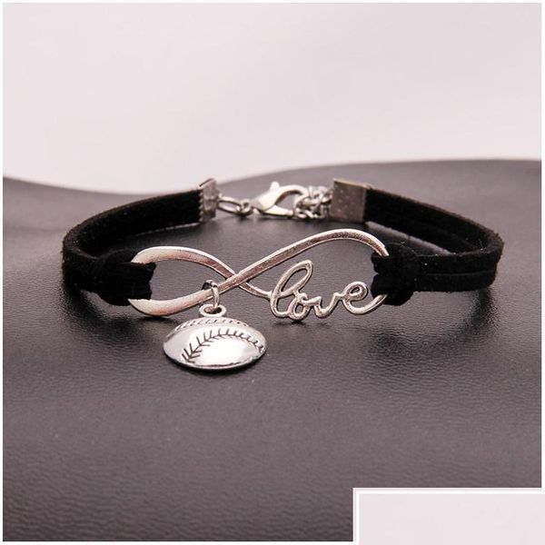 Charme Pulseiras Charme Pulseiras American Softball Infinito Para Mulheres Homens Amor Beisebol Veet String Corda Envoltório Bangle Moda Esportes Judeu Dhbwk