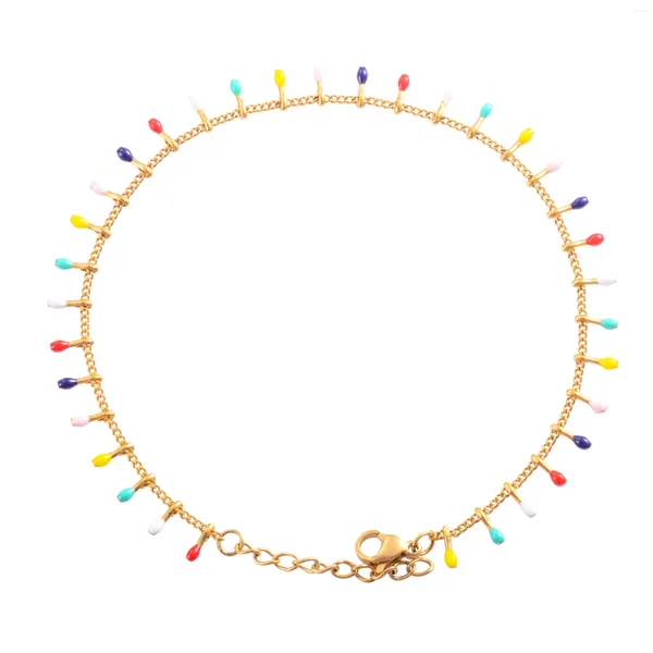 Link pulseiras elegante colorido esmalte pulseira de aço inoxidável para mulheres mão pé corrente com extensor cor de ouro banhado jóias verão