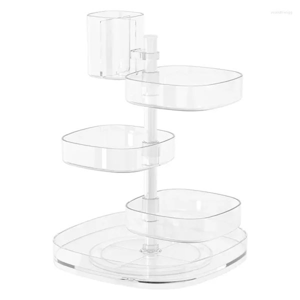 Caixas de armazenamento Maquiagem Rotating Cosmetic Spinning Rack Ajustável 5 Camadas Bandeja Grande Capacidade para Bancada