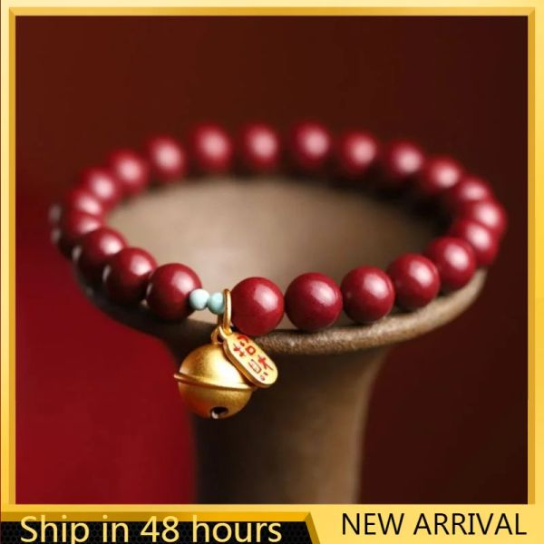 Bangles Natural Cinnabar Pulseira Roxo Ouro Areia Cobre Bell Pulseira para afastar maus espíritos e atrair pulseira de transferência de riqueza