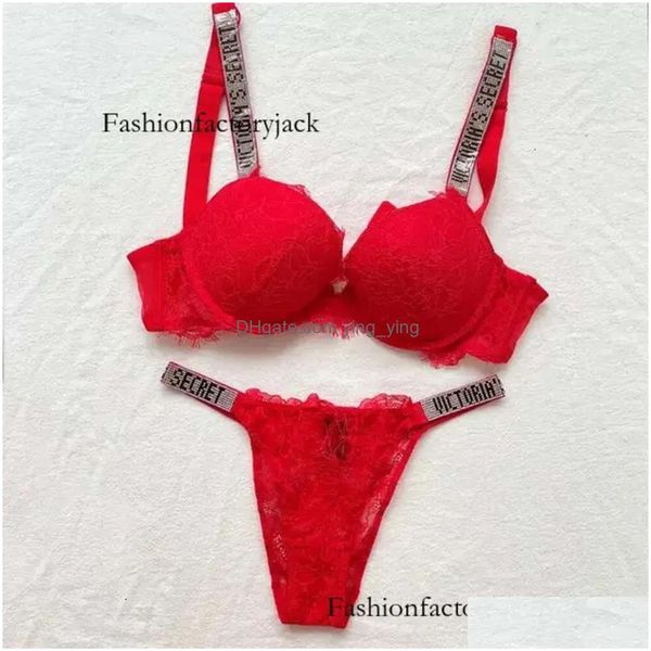 Mutandine da donna Victorias Secret Lettera Reggiseno e slip Set Lingerie sexy da donna Intimo perizoma Lingerie Push Up Senza soluzione di continuità Regalo rosa Dhhjo