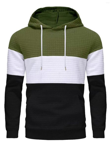 Männer Hoodies Frühling Herbst Langarm Hoodie Hohl Plaid Gesteppte Farbe Passenden Pullover Mit Kapuze Hoody Sweatshirt