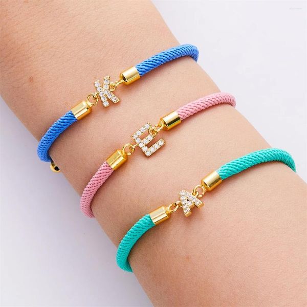 Charme Armbänder 2024 DIY Initial Edelstahl Armband Für Frauen Mann Paar Bunte Seil Mit Zirkon Brief Schmuck Geschenk