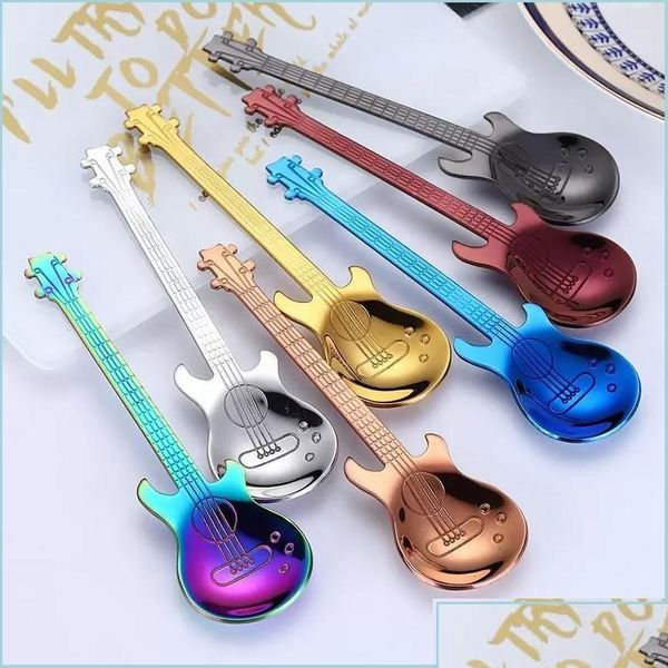 Kaffee Scoops Kreative 304 Edelstahl Kleine Gitarre Violine Form Dessert Löffel Rühren Schöne Titan Überzogene Eis Drop Lieferung Dhok0