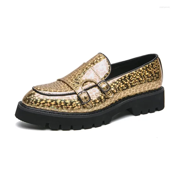 Kleid Schuhe 2024 Erwachsene Business Schwarz Gold Party Herren Top Qualität Mönch Strap Schuh Für Mann Mode Bräutigam Hochzeit