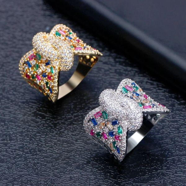 Bands Bride Talk berühmte Schmuckmarke Luxus Bow Ring Frauen Kubikzirkonia Bunte Strass trendy Brautringe für Hochzeitsfeier