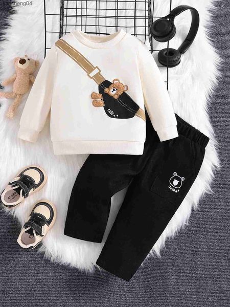 Set di abbigliamento Set di vestiti caldi per bambina invernale Set di vestiti a maniche lunghe per orso cartone animato + pantaloni per neonato 2 pezzi Abiti carini