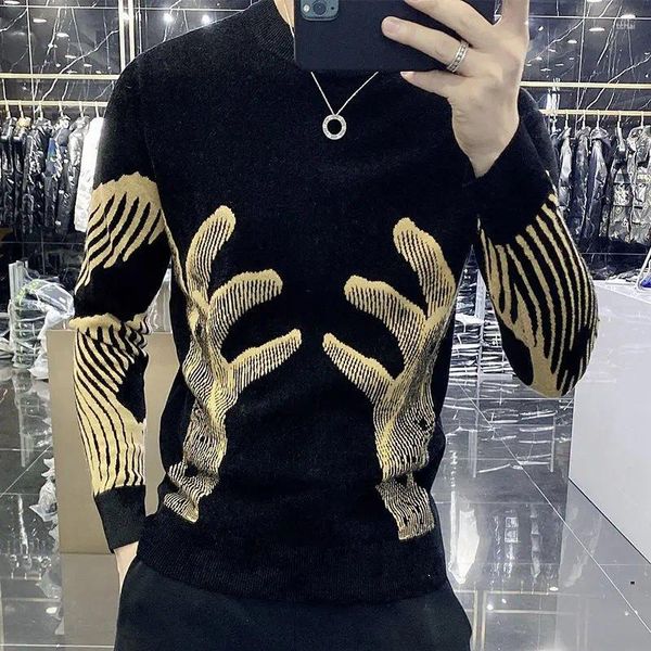 Männer Pullover Stilvolle Gedruckt Oansatz Verstärktes Allgleiches Koreanische Pullover Männer Kleidung 2024 Herbst Übergroßen Casual Pullover Lose Warme Tops