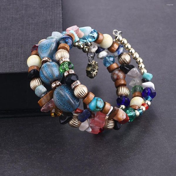Charme pulseiras de pedra natural encantos para mulheres senhoras multicamadas cristal de madeira abs frisado pulseira boêmio jóias presentes