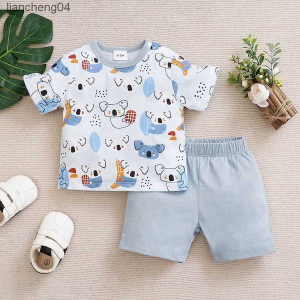 Kleidungssets Sommer Neugeborenes Baby Jungen und Mädchen Niedliches Cartoon-Tier Koala Voller Druck Bequemes Kurzarm-Set