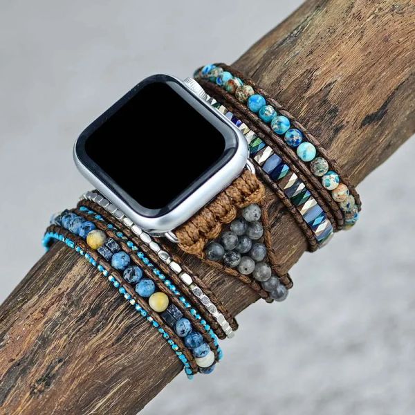 Armbänder Naturstein Apple Watch Band Boho Wachs Seil Kaiser Stein 5 Wrap Watch Watch Gurt Großhändler Großhändler