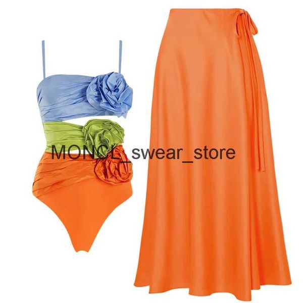 Mulheres Swimwear 2023 Alta Qualidade One Piece Swimsuit Floral Ruffle Impresso Push Up Mulheres Bikini Set Slimming Terno Beach WearH2422114