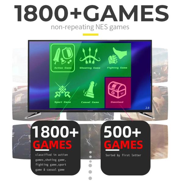 Konsollar 1800 NES 8 Bit Hdmicompatible Retro Oyun Konsolu Çift Gamepad USB Kablosuz El TV Video Oyunu Konsolu İnşaat