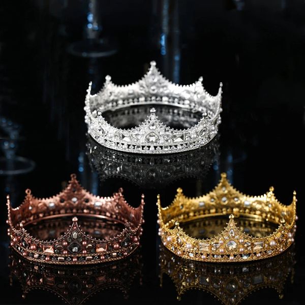 Takı Altın Gümüş Renk Barok Vintage Siyah Tiaras ve Taçlar İnciler Kristal Prenses Diadem Diadem Women Düğün Saç Aksesuarları