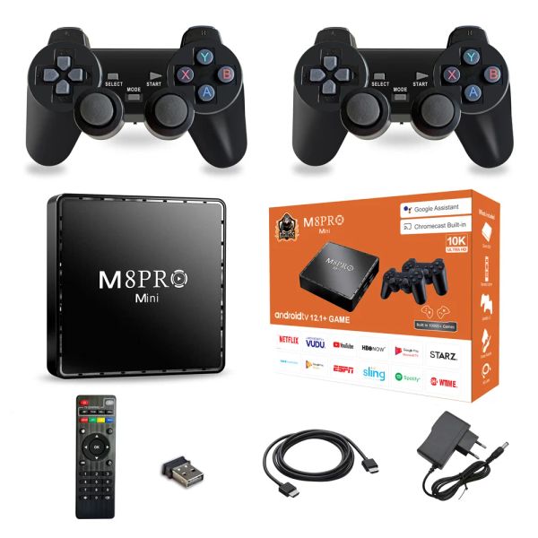 Konsolen Retro-Spielekonsole M8 Pro Mini HD Game Box 64G Eingebaute 10000 Spiele für PS1 SFC Wireless Gamepad-Konsole für Android 12.1 TV-Box