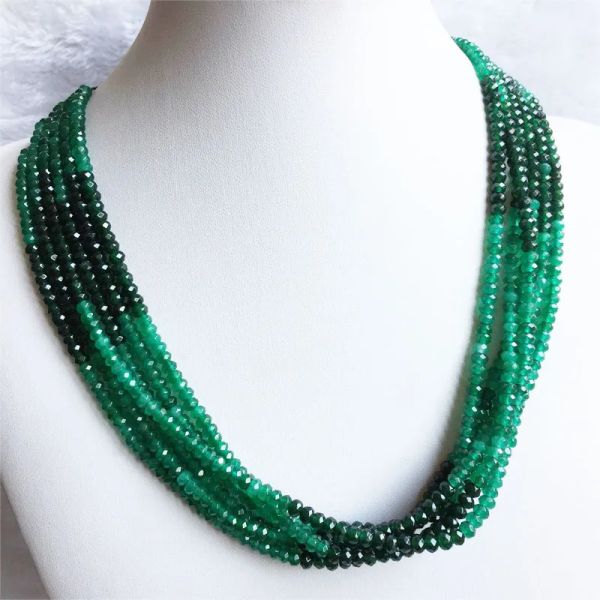 Ожерелья, двойной цвет, зеленый изумруд, сапфир, ожерелье-цепочка для женщин, натуральный граненый нефритовый камень, колье из бисера, ошейники, счеты, подарочные ювелирные изделия