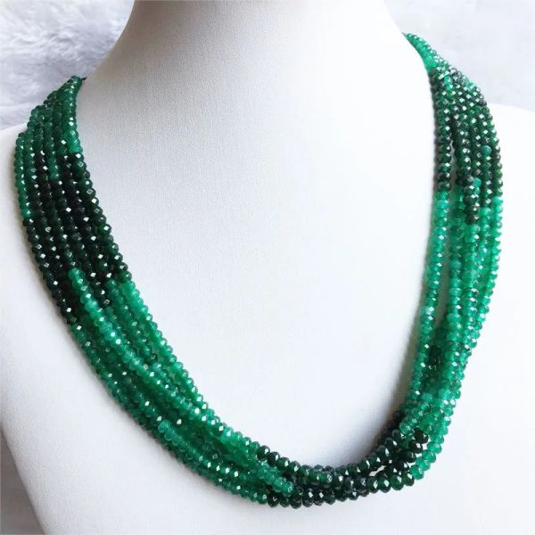 Collane Collana a catena con zaffiro verde smeraldo doppio colore per le donne Collana con perline di pietra di giada sfaccettata naturale Girocollo Collares Abaco Gioielli regalo