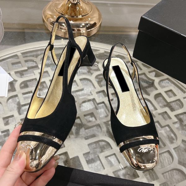 Mulheres saltos grossos 5 cm / 8 cm sandálias deslizamento em estilingue sapato feminino preto nu lazer sapato sapato de casamento para festa como presentes dedos quadrados sapatos casuais de luxo