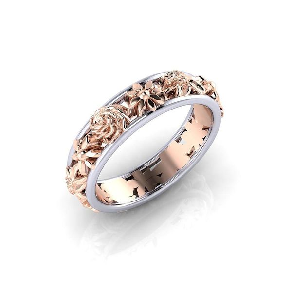 Anéis de banda contraste cor rosa ouro flor anel banda anéis para mulheres presente de natal e areia gota navio entrega jóias ri dhczz