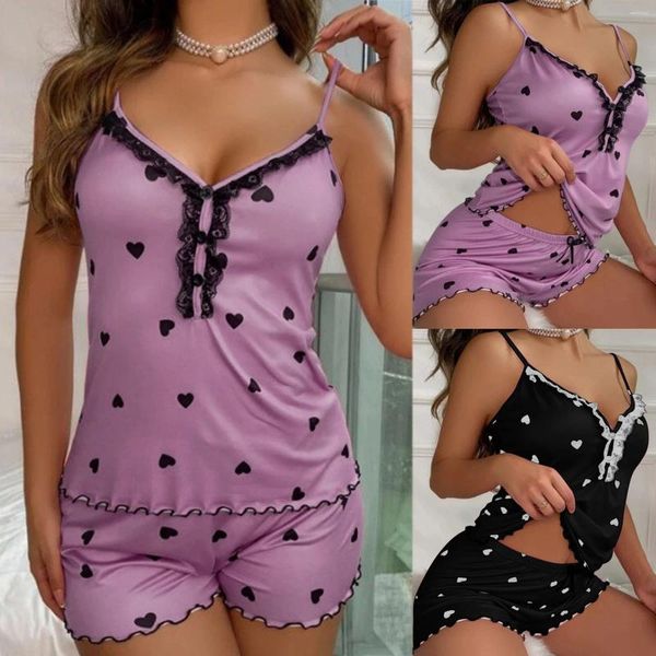 Женская одежда для сна, женские сексуальные пижамы с v-образным вырезом, удобные домашние пуговицы, подтяжки, кружевные шорты
